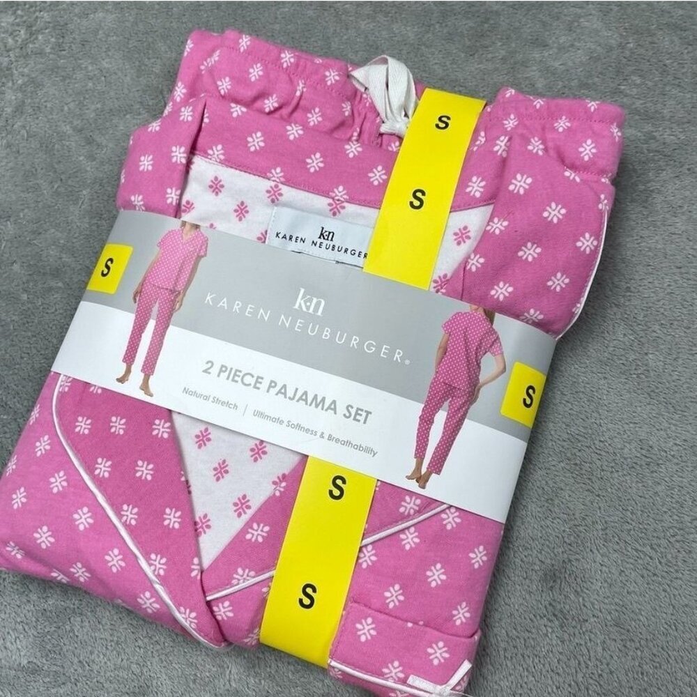 Karen Neuburger 2 Piece Pajama Set Natural Stretch Small Pink d0986